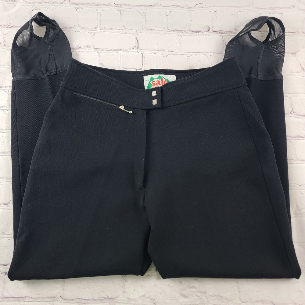 Vintage Salo Wmn's 12 Stirrup Ski Pants Black Wool Blend Italian